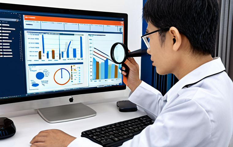 **A scientist meticulously analyzing data on a computer screen, surrounded by charts and graphs, with a magnifying glass highlighting key insights. The atmosphere is one of discovery and intellectual curiosity.** (Focuses on the "การวิเคราะห์ข้อมูลอย่างชาญฉลาด ค้นหาความหมายที่ซ่อนอยู่" section - Data Analysis and Finding Hidden Meanings).