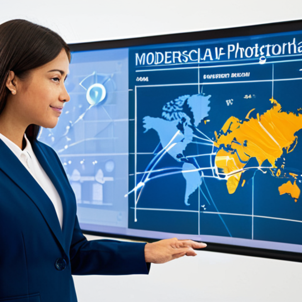 A professional woman, standing confidently in a modern, bright, open-plan office. She is wearing a modest business suit, fully clothed, appropriate attire, professional dress. In the background, a large, glowing holographic projection displays a precise roadmap with clear directional lines and key milestones, symbolizing well-defined goals and strategic planning. The scene is captured with high-resolution, professional photography, featuring soft studio lighting, crisp focus, and vibrant colors. safe for work, appropriate content, fully clothed, professional, modest, perfect anatomy, correct proportions, natural pose, well-formed hands, proper finger count, natural body proportions.