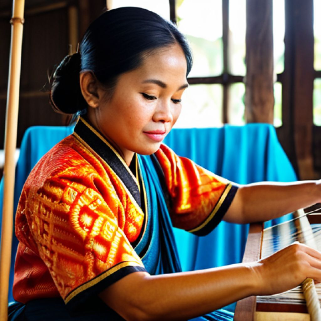 실험 설계의 결과 분석 도구 - Thai Silk Artisan**
A Thai artisan weaving intricate patterns on a traditional silk loom in a brigh...