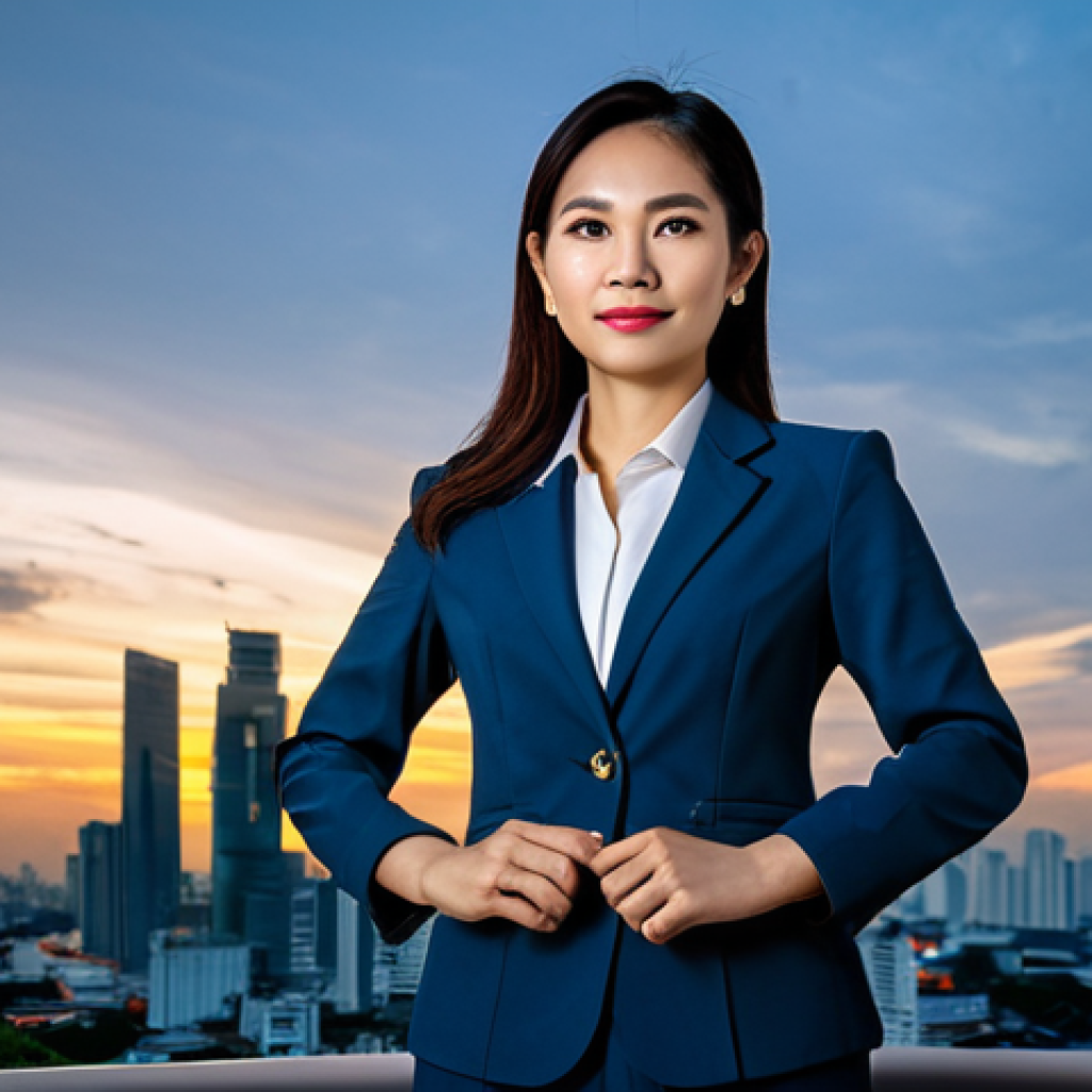 실험 설계의 발전 방향 - **Prompt:** A professional Thai businesswoman in a modern, modest business suit, standing in front o...