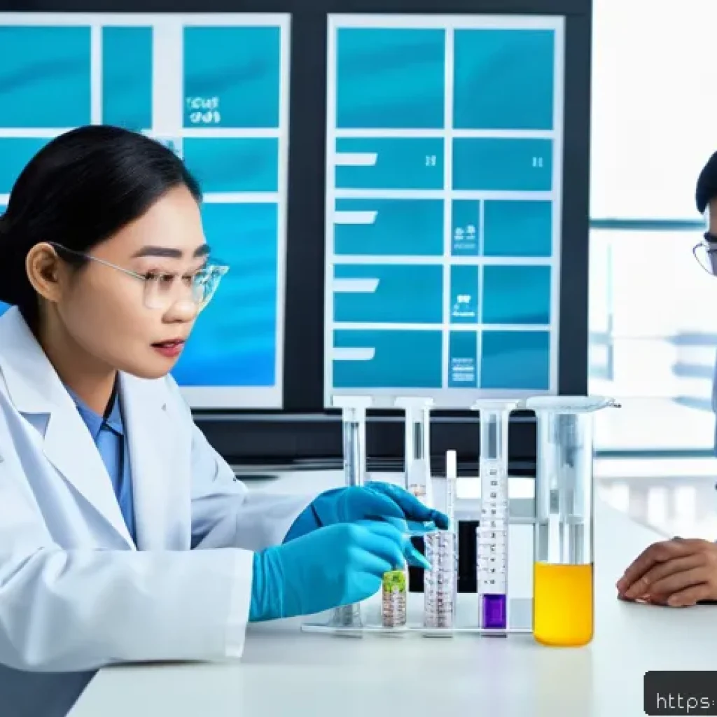 실험 설계의 인과관계 분석 방법 - A professional laboratory scene showing researchers carefully selecting experimental variables, with...